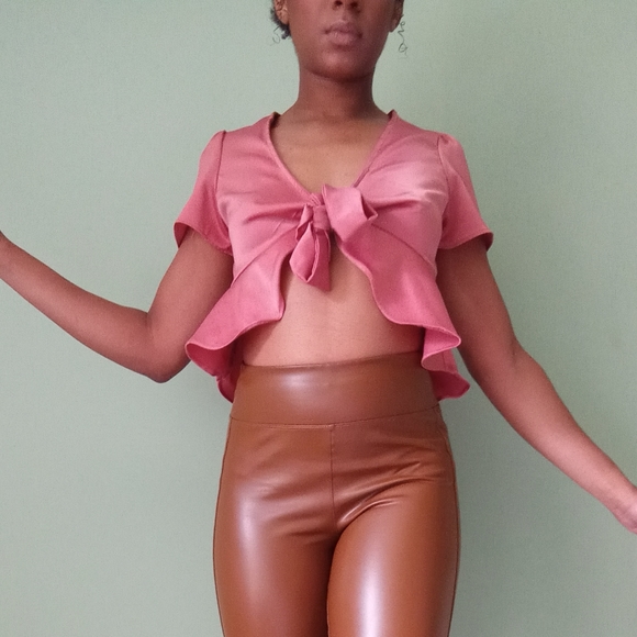 Wild fable women's baby pink peplum top with tie in the front - Picture 2 of 8